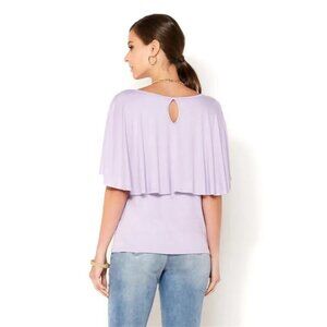 IMAN Global Chic Luxury Resort Flutter Sleeve Cape Blouse *IN NAVY* NWT Size S